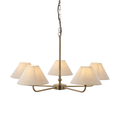 Brackenham 5lt Pendant Pendant light Antique brass plate & natural faux linen