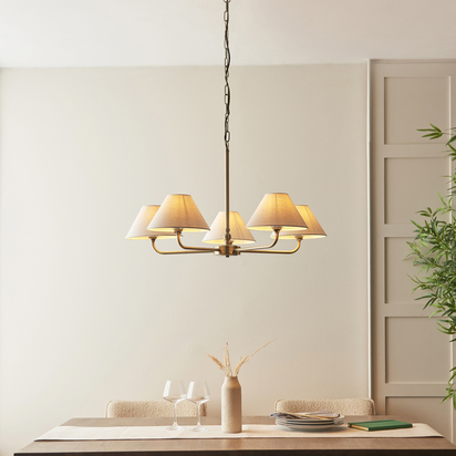 Brackenham 5lt Pendant Pendant light Antique brass plate & natural faux linen