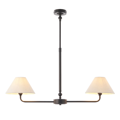 Brackenham 2lt Linear Pendant Pendant light Matt black & natural faux linen