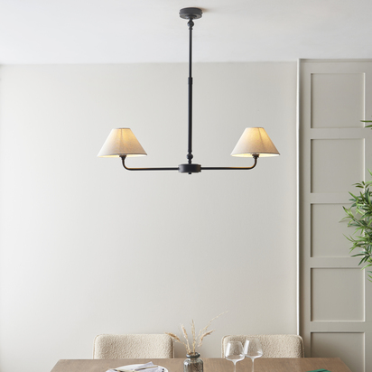 Brackenham 2lt Linear Pendant Pendant light Matt black & natural faux linen