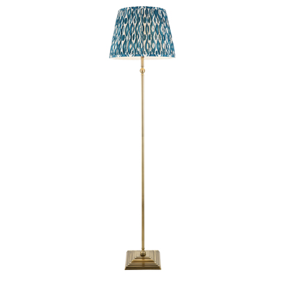 Lille & Ikat 40cm Floor Floor light Antique brass plate & marlin blue fabric