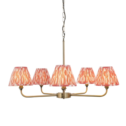 Brackenton 5lt Pendant Pendant light Antique brass plate & coral pink fabric