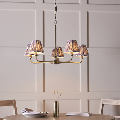 Brackenton 5lt Pendant Pendant light Antique brass plate & pearl grey fabric