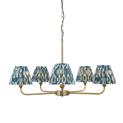 Brackenton 5lt Pendant Pendant light Antique brass plate & marlin blue fabric