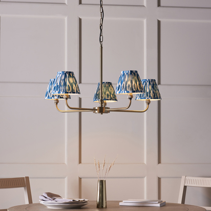 Brackenton 5lt Pendant Pendant light Antique brass plate & marlin blue fabric
