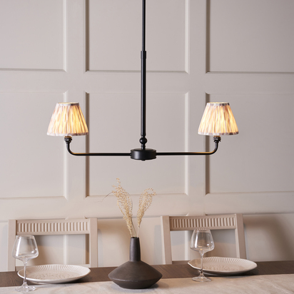 Brackenton 2lt Linear Pendant Pendant light Matt black & neutral print fabric