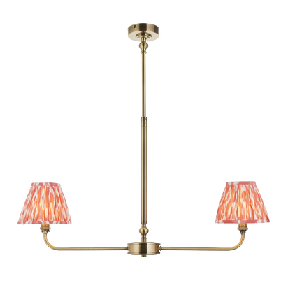 Brackenton 2lt Linear Pendant Pendant light Antique brass plate & coral pink fabric