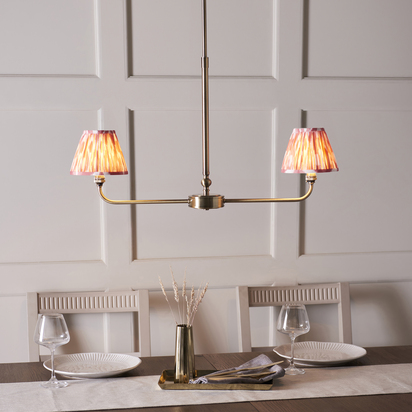 Brackenton 2lt Linear Pendant Pendant light Antique brass plate & coral pink fabric