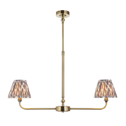 Brackenton 2lt Linear Pendant Pendant light Antique brass plate & pearl grey fabric