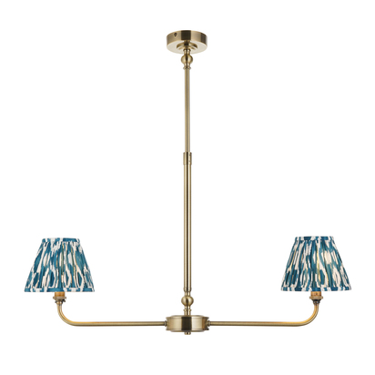 Brackenton 2lt Linear Pendant Pendant light Antique brass plate & marlin blue fabric