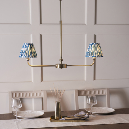 Brackenton 2lt Linear Pendant Pendant light Antique brass plate & marlin blue fabric