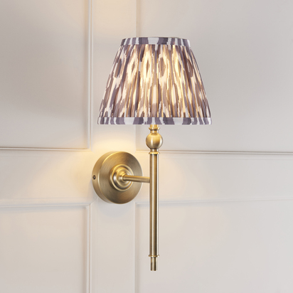 Brackenbury Wall Wall light Antique brass plate & pearl grey fabric