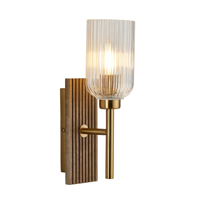 Alderhurst  Wall Wall light Dark beechwood & vintage brass with clear ribbed glass