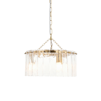 Belbrook 3lt Pendant Pendant light Brushed aged brass plate & clear handmade textured glass