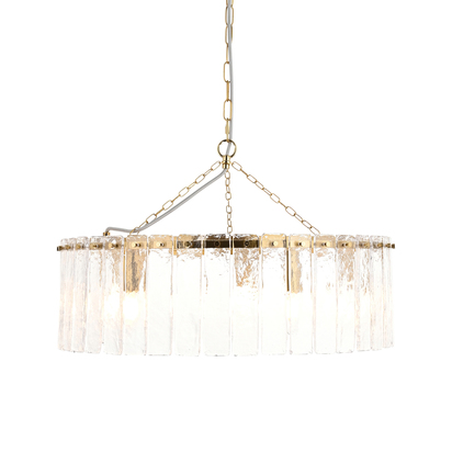 Belbrook 5lt Pendant Pendant light Brushed aged brass plate & clear handmade textured glass