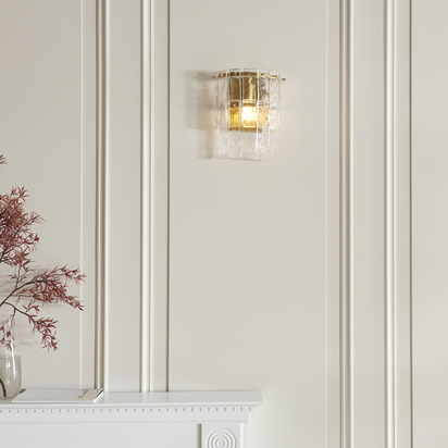 Belbrook Wall Wall light Brushed aged brass plate & clear handmade textured glass