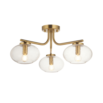 Beechvale 3lt Semi Flush Semi flush light Warm brass plate & clear bubble glass