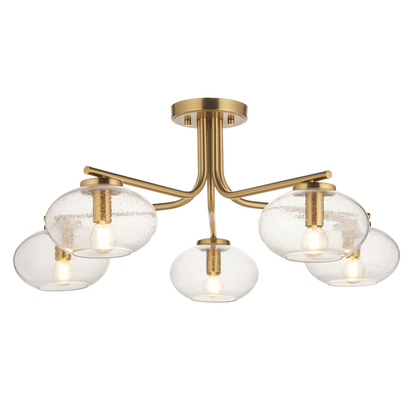 Beechvale 5lt Semi Flush Semi flush light Warm brass plate & clear bubble glass