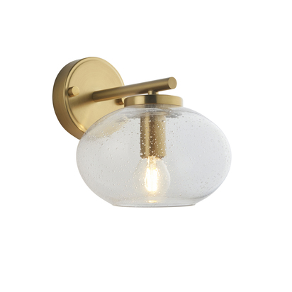 Beechvale Wall Semi flush light Warm brass plate & clear bubble glass