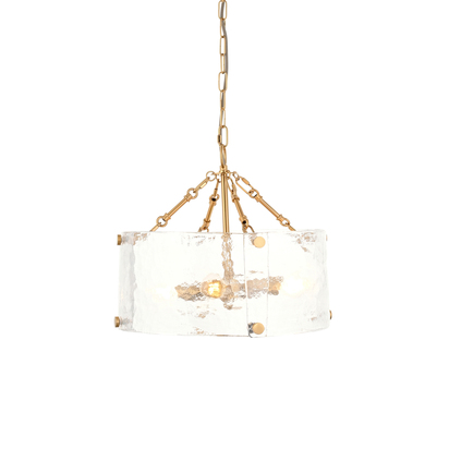 Belwick 4lt Pendant Pendant light Brushed aged brass plate & handmade textured clear glass