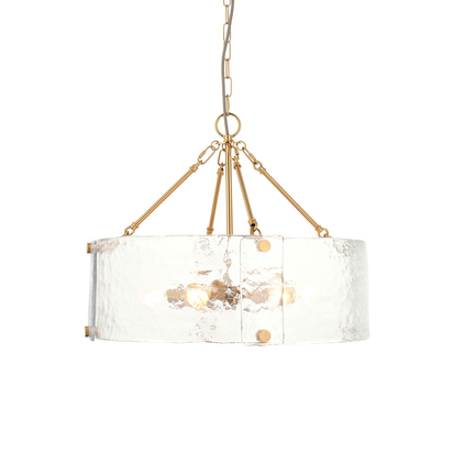 Belwick 6lt Pendant Pendant light Brushed aged brass plate & handmade textured clear glass