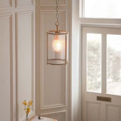 Brockcroft Pendant Pendant light Antique brass plate & clear ribbed glass