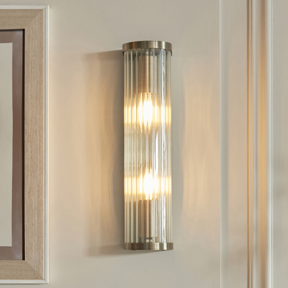 Brockcroft 2lt Wall Wall light Antique brass plate & clear ribbed glass