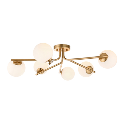 Aaron 6lt Semi flush Semi flush light Brushed aged brass plate & matt opal glass