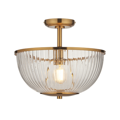 Burleigh Uplighter Flush Flush light Vintage brass finish & clear ribbed glass