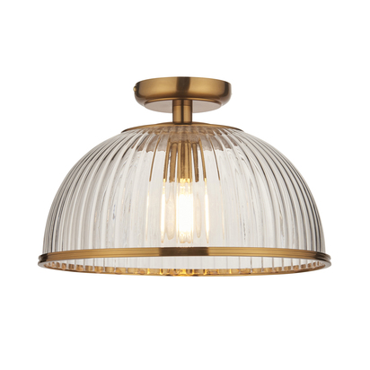 Burleigh Downlight Flush Flush light Vintage brass finish & clear ribbed glass