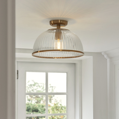 Burleigh Downlight Flush Flush light Vintage brass finish & clear ribbed glass