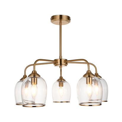 Brighton 5lt Pendant Pendant light Brushed aged brass plate & clear glass