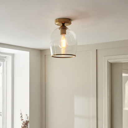 Brighton Flush Flush light Brushed aged brass plate & clear glass