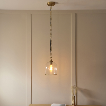 Brighton Pendant Pendant light Brushed aged brass plate & clear glass