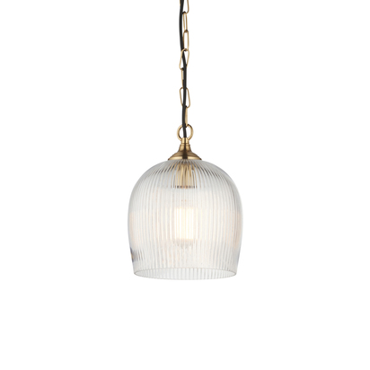 Brindle Pendant Pendant light Brushed aged brass plate & clear ribbed glass