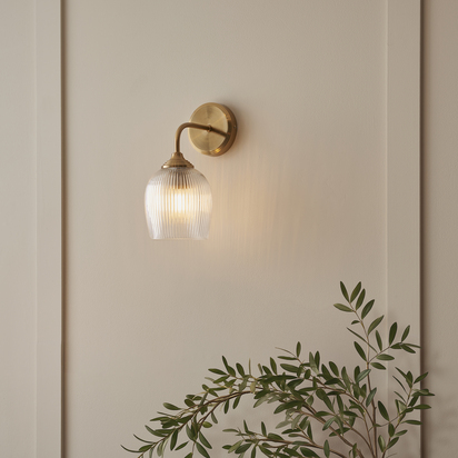 Brindle Wall Wall light Brushed aged brass plate & clear ribbed glass