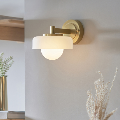 Halston Wall Wall light Brushed aged brass plate with frosted & opal glass