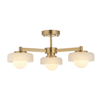 Halston 3lt Semi Flush Semi flush light Brushed aged brass plate with frosted & opal glass