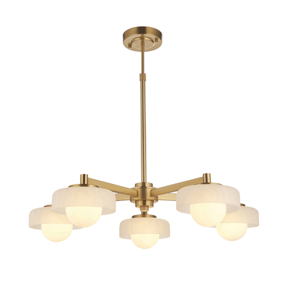 Halston 5lt Pendant Pendant light Brushed aged brass plate with frosted & opal glass