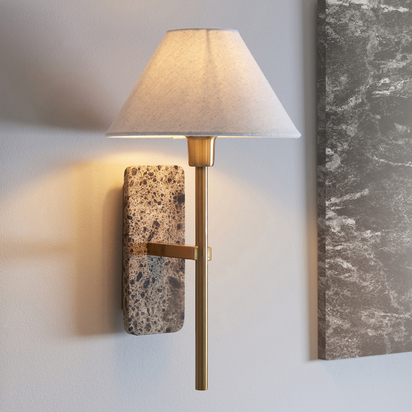 Ambervale Wall Wall light Dark brown Emperador marble & vintage brass with natural linen