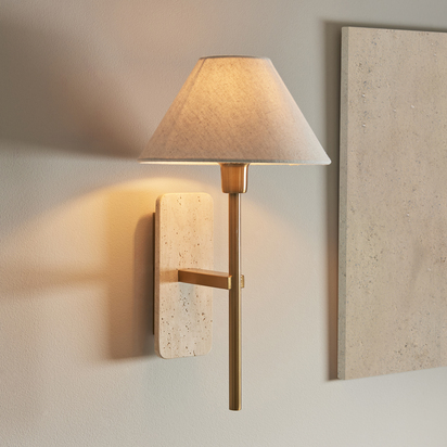 Ambervale Wall Wall light  Natural Travertine & vintage brass with natural linen