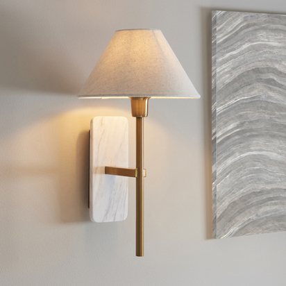 Ambervale Wall Wall light White volakas marble & vintage brass with natural linen