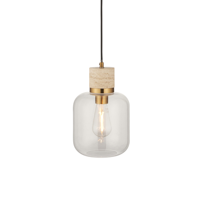 Camhurst Pendant Pendant light Natural travertine, vintage brass & clear glass