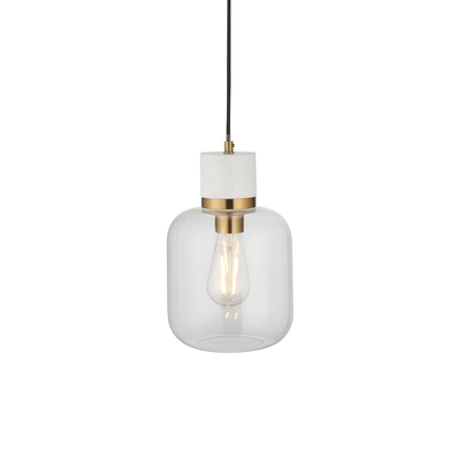 Camhurst Pendant Pendant light White volakas marble, vintage brass & clear glass