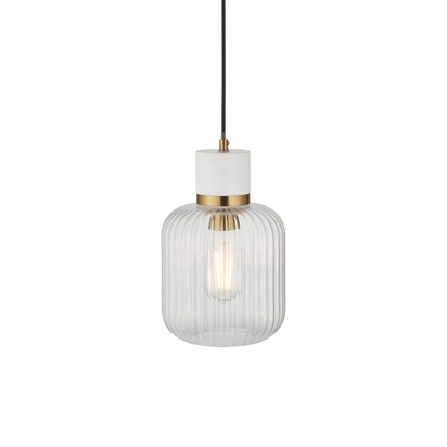 Camleigh Pendant Pendant light White volakas marble, vintage brass & clear ribbed glass