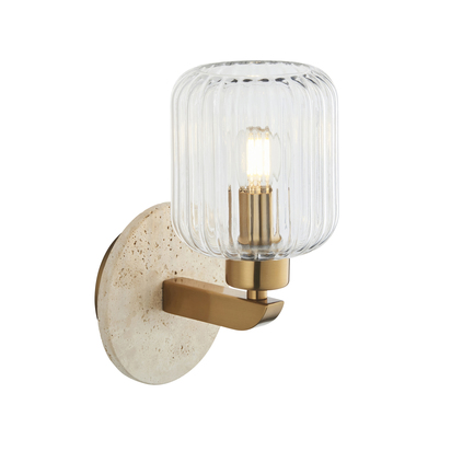 Camleigh Wall Wall light Beige textured marble, vintage brass & clear ribbed glass