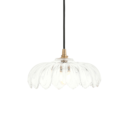 Aftonheath Pendant Pendant light Clear glass, brushed aged brass plate & black braided flex