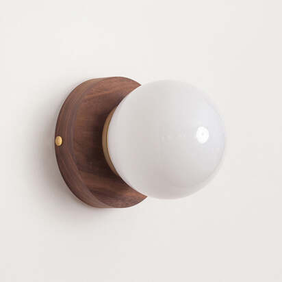 Opal Glass Flush Wall Light - Hardwood, Walnut / IP20