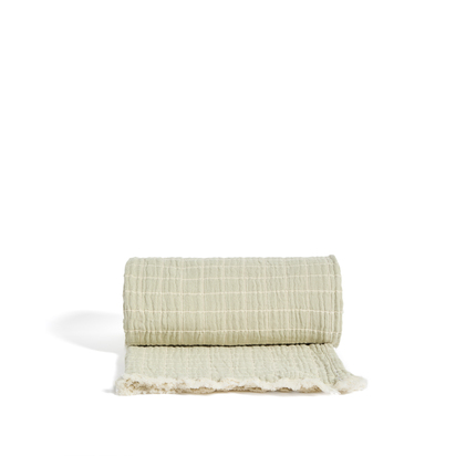 Tivaro 100% cotton jacquard blanket in light green check, double-sided 130 x 170 cm
