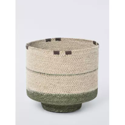 John Lewis Seagrass Stripe Basket, Small, Natural Natural | H21 x W23 x D23cm